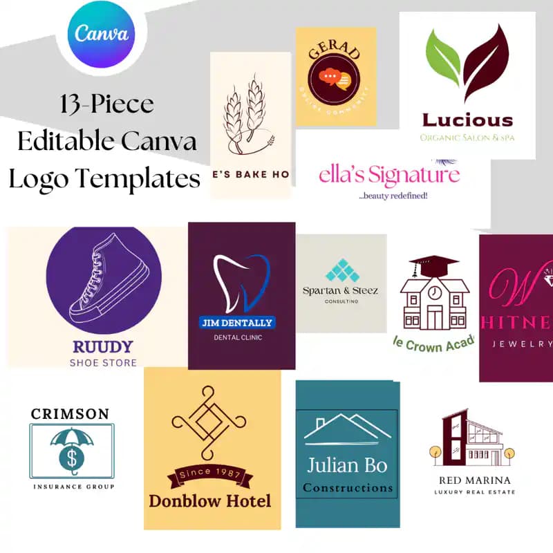 13-Piece Canva Editable Business Logo Templates