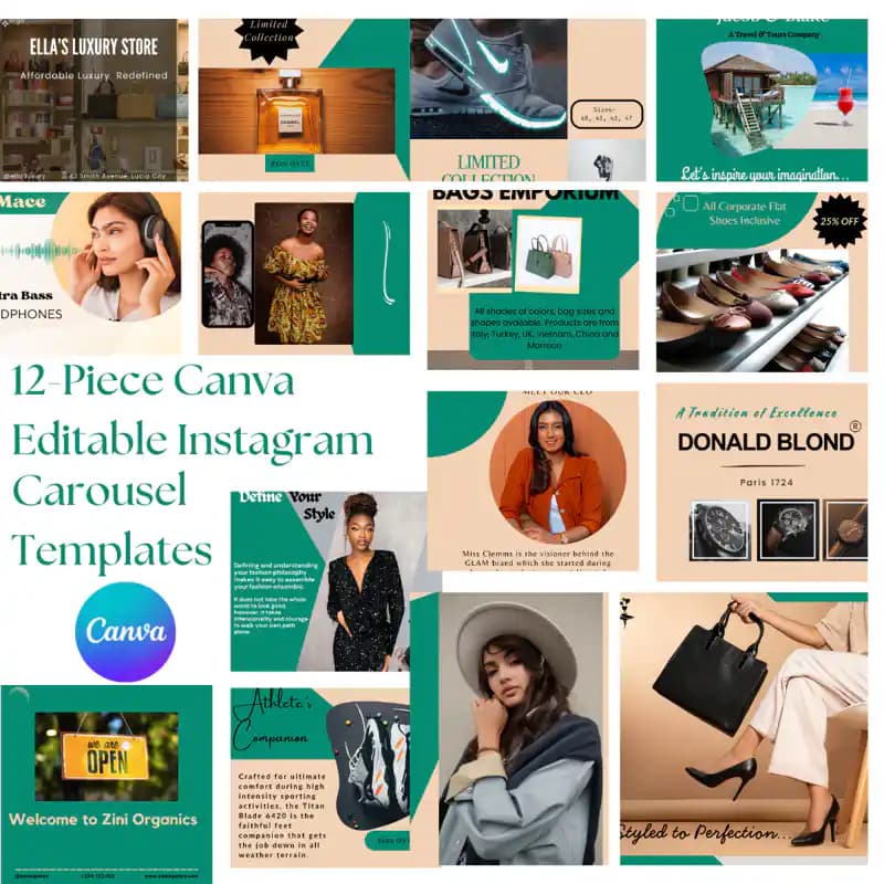 15-Piece Canva Editable Instagram Carousel Templates