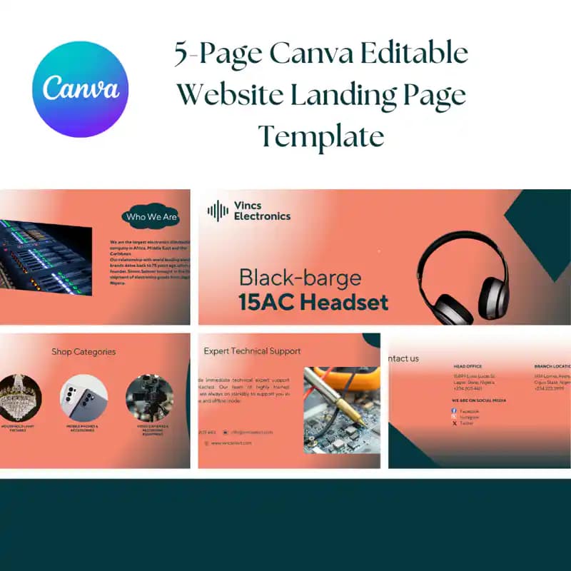 5-Page Canva Editable Website Landing Page Template